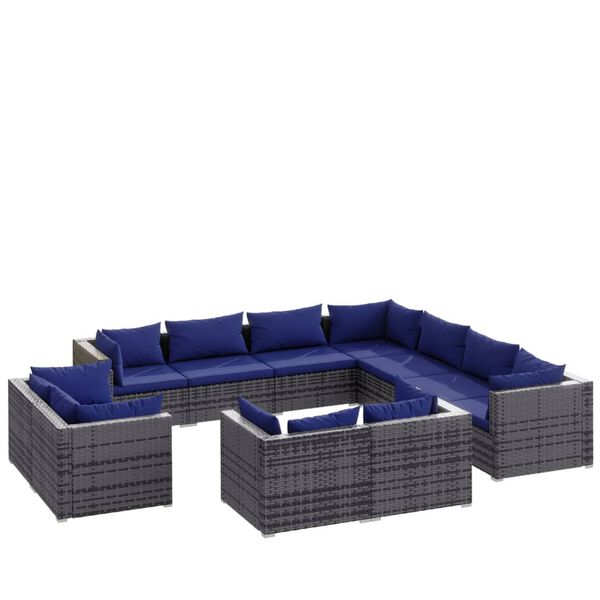 vidaXL 11-tlg. Garten-Lounge-Set mit Kissen Grau Poly Rattan