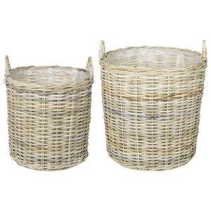 vidaXL Blumentopf K&ouml;rbchen GENDT 2 stk. Nat&uuml;rliches Grau Kubu Rattan