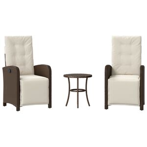 vidaXL 3-tlg. Bistro-Set mit Kissen Braun Poly Rattan