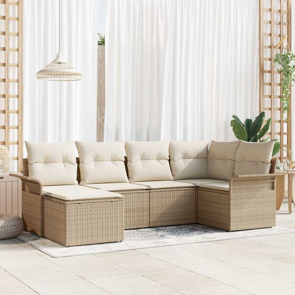 vidaXL Gartensofa-set mit Speicher 6 pcs Beige Poly-Rattan