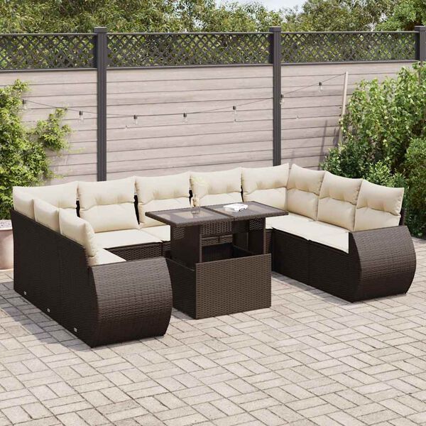 vidaXL 10-tlg. Garten-Sofagarnitur mit Kissen Braun Poly Rattan