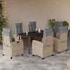 vidaXL 7-tlg. Garten-Essgruppe mit Kissen Beigemischung Poly Rattan