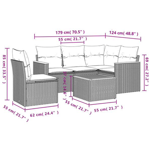 vidaXL 6-tlg. Garten-Sofagarnitur mit Kissen Beige Poly Rattan