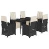 vidaXL 7-tlg. Garten-Essgruppe mit Kissen Schwarz Poly Rattan