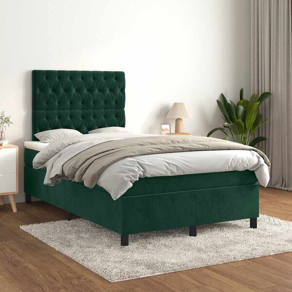 vidaXL Boxspringbett mit Matratze Dunkelgr&uuml;n 120x200 cm Samt