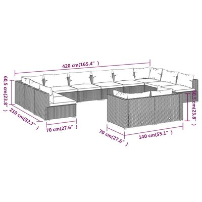 vidaXL 12-tlg. Garten-Lounge-Set mit Kissen Braun Poly Rattan