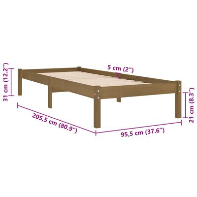 vidaXL Massivholzbett Honigbraun Kiefernholz 90x200 cm