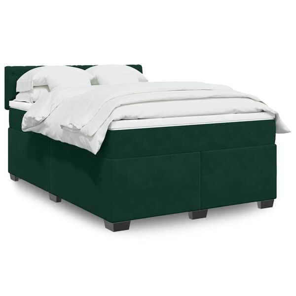 vidaXL Boxspringbett mit Matratze Dunkelgr&uuml;n 160x200 cm Samt
