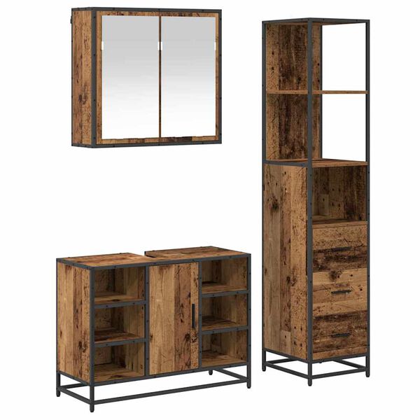 vidaXL Badezimmerm&ouml;bel-Set mit Schubladen 3 pcs Altholz Holzwerkstoff