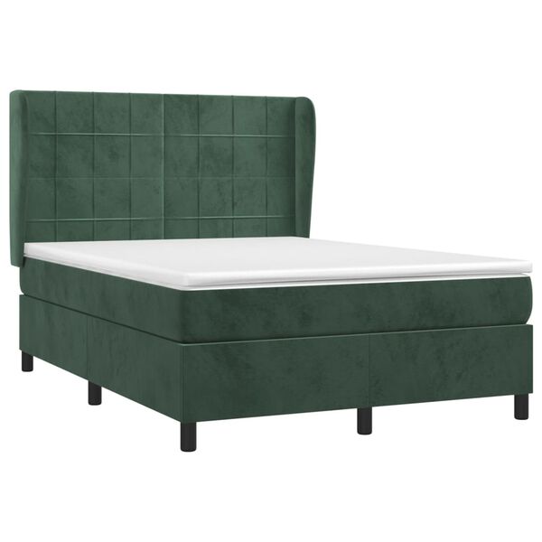 vidaXL Boxspringbett mit Matratze Dunkelgr&uuml;n 140x190 cm Samt