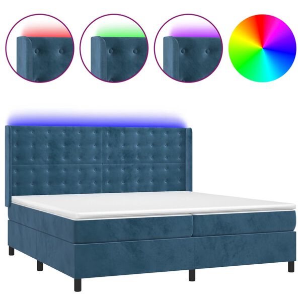 vidaXL Boxspringbett mit Matratze & LED Dunkelblau 200x200 cm Samt