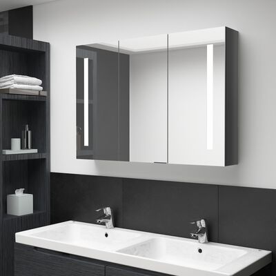 vidaXL LED-Spiegelschrank fürs Bad 89x14x62 cm Glänzend Grau