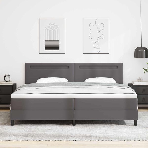 vidaXL Boxspringbett mit Matratze Grau 200 x 200 cm Kunstleder