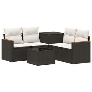 vidaXL Sofa Set 6 stk. Schwarz und Cremewei&szlig; Polyrattan und Stahl