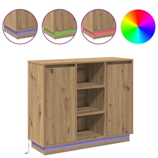 vidaXL LED-Sideboard Artisan-Eiche 90 x 32 x 75 cm Holzwerkstoff