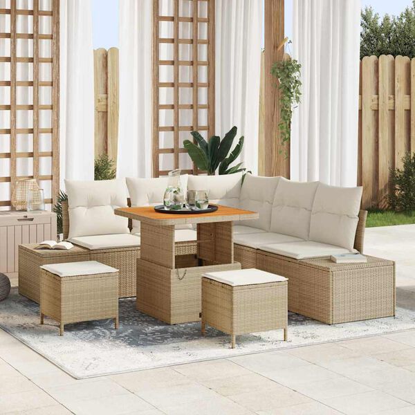 vidaXL Garten-Sofa-Set mit Kissen 8 pcs Beige Poly Rattan