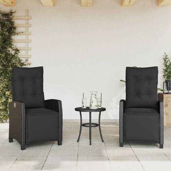 vidaXL 3-tlg. Bistro-Set mit Kissen Schwarz Poly Rattan