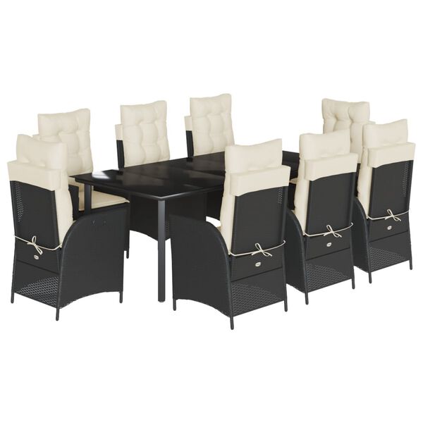 vidaXL 9-tlg. Garten-Essgruppe mit Kissen Schwarz Poly Rattan