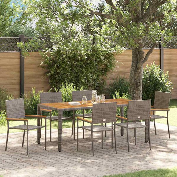 vidaXL Garten Essgruppe 7 pcs Grau Poly-Rattan