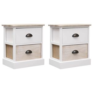vidaXL Nachttische 2 Stk. Wei&szlig; und Natur 38&times;28&times;45 cm Paulownia-Holz