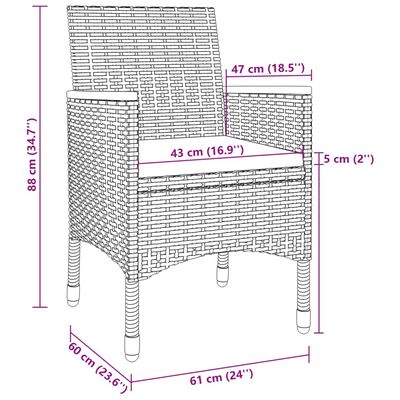 vidaXL 7-tlg. Garten-Essgruppe mit Kissen Poly Rattan und Glas