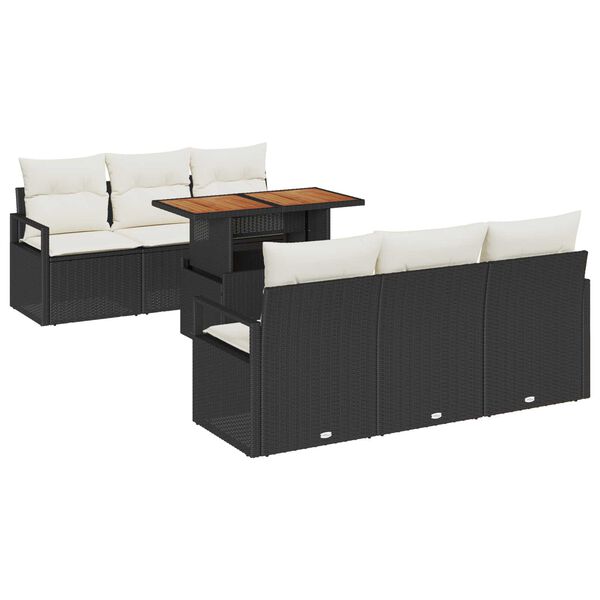 vidaXL Garten-Sofa-Set mit Speicher 7 pcs Schwarz Poly Rattan