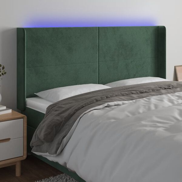 vidaXL LED Kopfteil Dunkelgr&uuml;n 203x16x118/128 cm Samt
