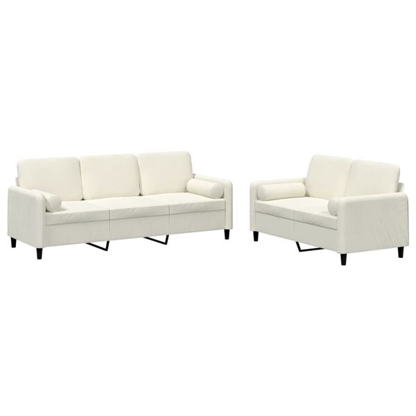 vidaXL 2-tlg. Sofagarnitur mit Kissen Creme Samt