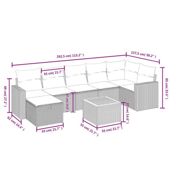 vidaXL 8-tlg. Garten-Sofagarnitur mit Kissen Schwarz Poly Rattan
