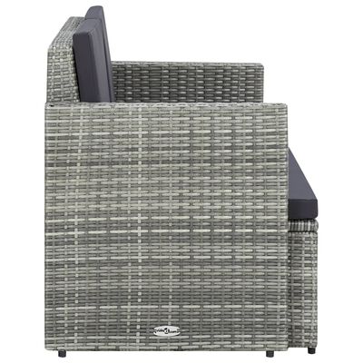 vidaXL 2-Sitzer-Gartensofa mit Auflagen Grau Poly Rattan