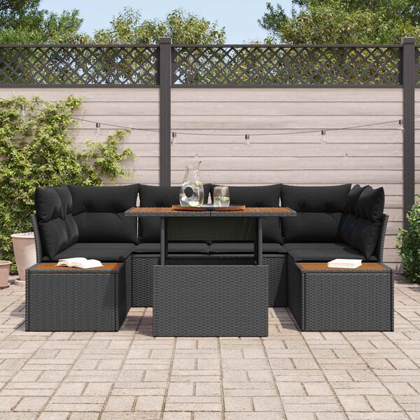 vidaXL Garten-Sofa-Set mit Speicher 7 pcs Schwarz Poly Rattan