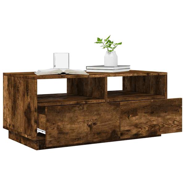 vidaXL Couchtisch mit LED-Leuchten R&auml;uchereiche 90x49x40 cm