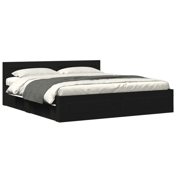 vidaXL Bettgestell mit Kopfteil ohne Matratze Schwarz 180x200 cm