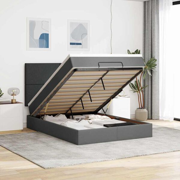 vidaXL Ottoman-Bett mit Matratze Dunkelgrau 140x200 cm Stoff