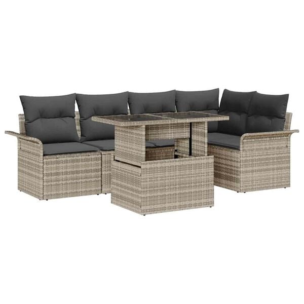 vidaXL Garten-Sofa-Set mit Kissen 6 pcs Hellgrau Poly Rattan