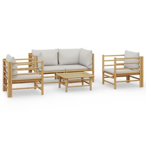 vidaXL 5-tlg. Garten-Lounge-Set mit Hellgrauen Kissen Bambus