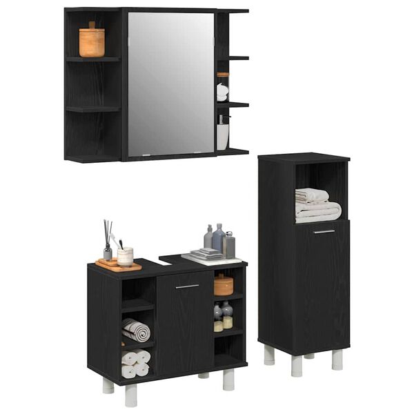 vidaXL Badezimmerm&ouml;bel-Set mit Regal 3 pcs Schwarz 30 x 30 x 99,5 cm
