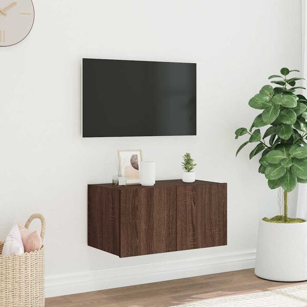 vidaXL TV-Wandschrank mit LED-Leuchten Braun Eichen-Optik 60x35x31 cm