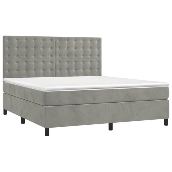 vidaXL Boxspringbett mit Matratze & LED Hellgrau 160x200 cm Samt