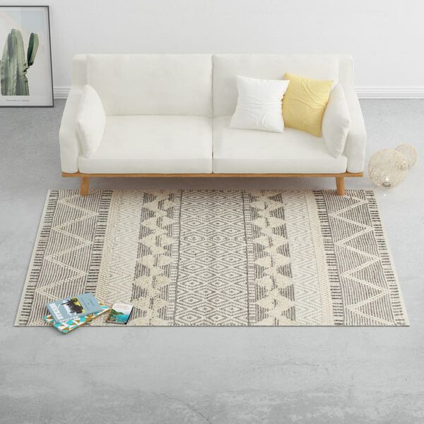 vidaXL Teppich Handgewebt Wolle 160&times;230 cm Wei&szlig;/Grau/Schwarz/Braun