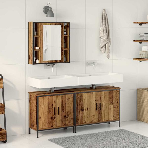 vidaXL Badezimmerm&ouml;bel-Set mit Regal mit T&uuml;r 3 pcs Braun Holzwerkstoff