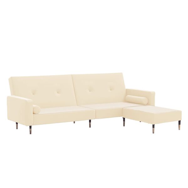 vidaXL Schlafsofa 2-Sitzer mit Hocker Creme Samt