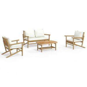 vidaXL 4-tlg. Garten-Lounge-Set mit Cremewei&szlig;en Kissen Bambus