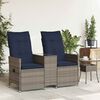 vidaXL Gartensofa Verstellbar 2-Sitzer mit Tisch Grau Poly Rattan