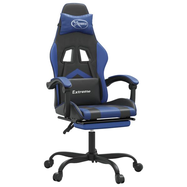 vidaXL Gaming-Stuhl mit Fu&szlig;st&uuml;tze Schwarz und Blau Kunstleder
