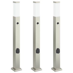 vidaXL Pollerleuchten mit Sensor&Steckdose 3 Stk. 80 cm Edelstahl IP44