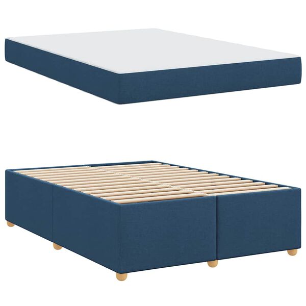 vidaXL Bettrahmen mit Matratze Blau 140 x 200 cm Stoff
