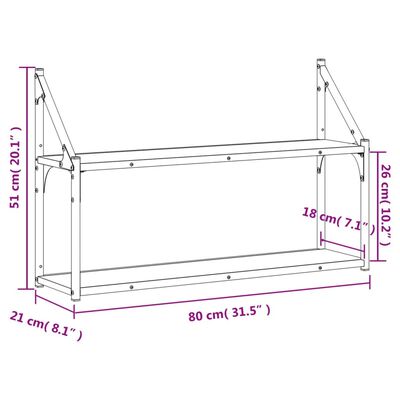 vidaXL Wandregal 2 Fächer Sonoma-Eiche 80x21x51 cm Holzwerkstoff