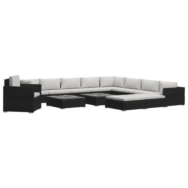 vidaXL 13-tlg. Garten-Lounge-Set mit Auflagen Poly Rattan Schwarz