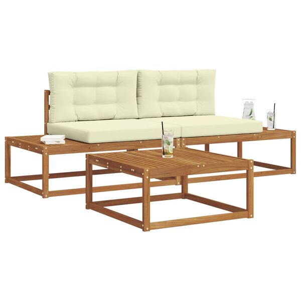 vidaXL Outdoor-Sofagarnitur mit Kissen 3 St&uuml;ck Natur und Creme